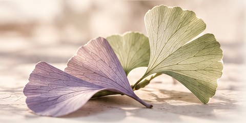 Hojas de ginkgo en tonos salvia y lavanda